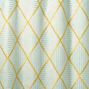 Oberon Fabric from Linwood Fabrics Titania collection - blue geometric embroideried