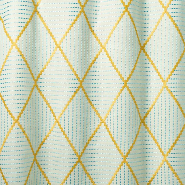 Oberon Fabric - Beach by Oberon Fabric from Linwood Fabrics Titania collection - blue geometric embroideried