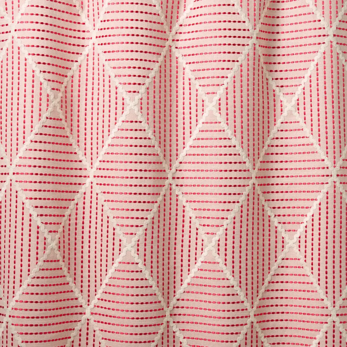 Oberon Fabric - Strawberry by Oberon Fabric from Linwood Fabrics Titania collection - red geometric embroideried