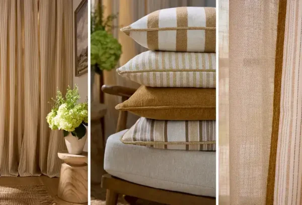 Solara Fabric - Sandstone by Solara Fabric from iLiv Hartland collection - green striped woven