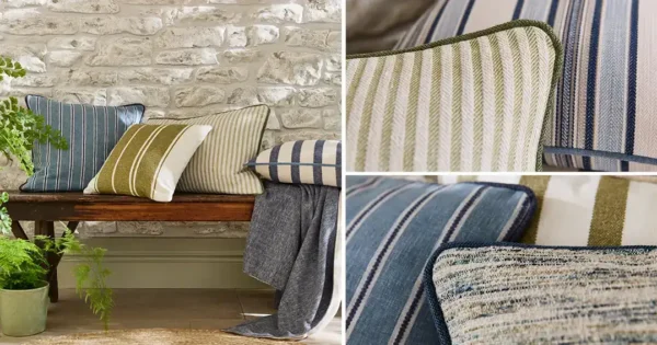 Lynton Fabric - Olive by Zennor Fabric from iLiv Hartland collection - red striped woven