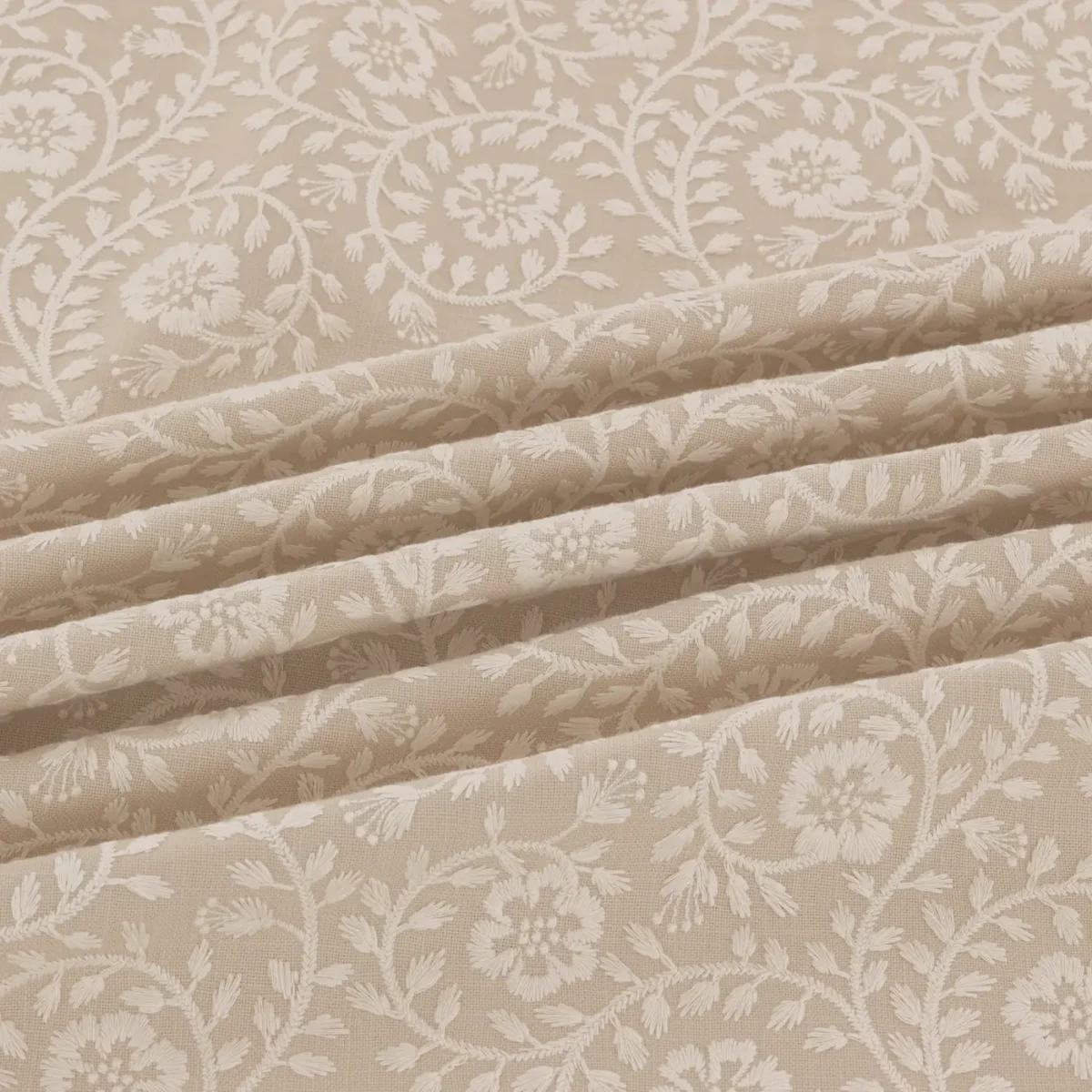 Marion Fabric - Quaker by Marion Fabric from Warwick Hampton Weaves & Embroideries collection - neutral botanical embroideried