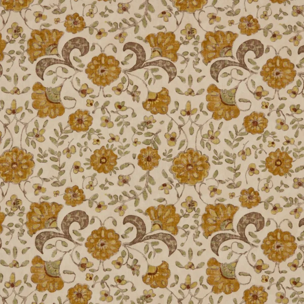 Wainscott Fabric - Amber by Wainscott Fabric from Warwick Hampton Prints collection - yellow botanical printed