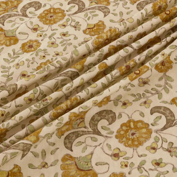 Wainscott Fabric - Amber by Wainscott Fabric from Warwick Hampton Prints collection - yellow botanical printed
