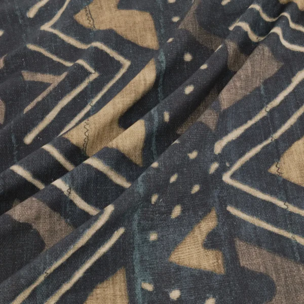 Kuba Fabric from Warwick Okavango collection - black-grey traditional printed
