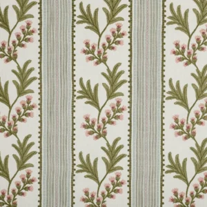 Alessia Fabric from Kai Fiorella collection - green striped embroideried