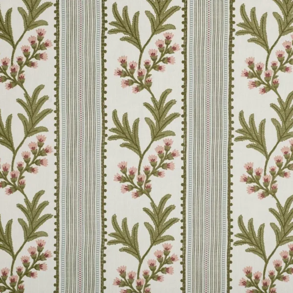 Alessia Fabric from Kai Fiorella collection - green striped embroideried