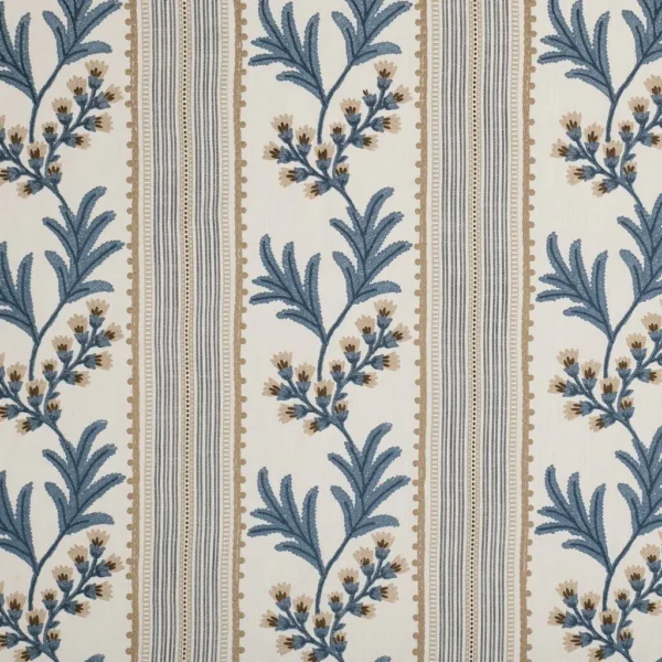 Alessia Fabric - Indigo by Alessia Fabric from Kai Fiorella collection - blue striped embroideried