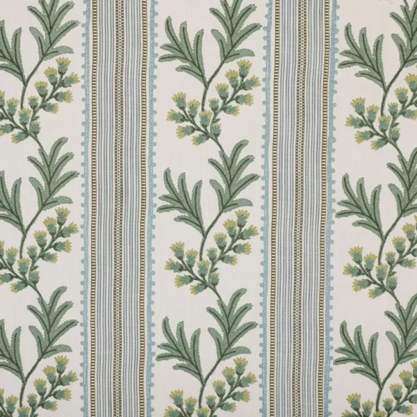 Alessia Fabric - Lagoon by Alessia Fabric from Kai Fiorella collection - green striped embroideried