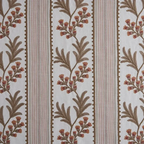 Alessia Fabric - Papaya by Alessia Fabric from Kai Fiorella collection - brown striped embroideried