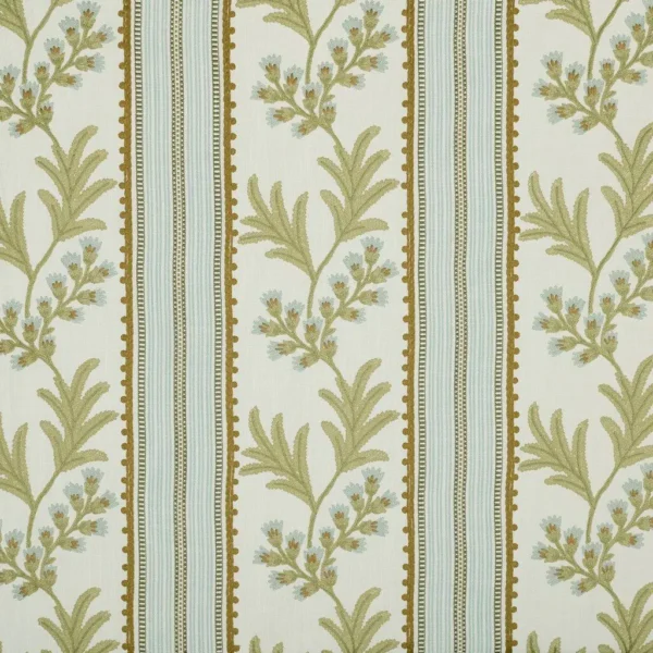 Alessia Fabric from Kai Fiorella collection - green striped embroideried