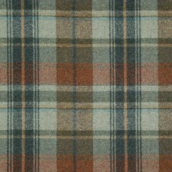 Walsh Fabric - Aqua / Rust by Walsh Fabric from Abraham Moon & Sons Heritage II collection - blue checked woolen
