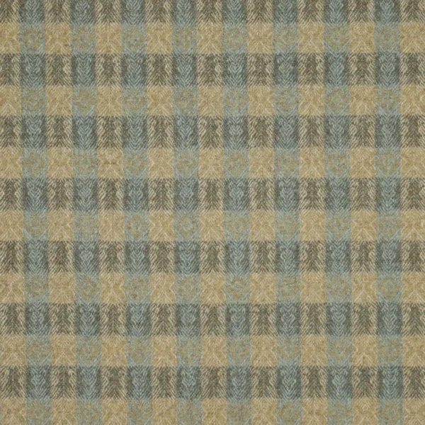 Oakes Fabric - Aqua / Rust by Oakes Fabric from Abraham Moon & Sons Heritage II collection - blue checked woolen