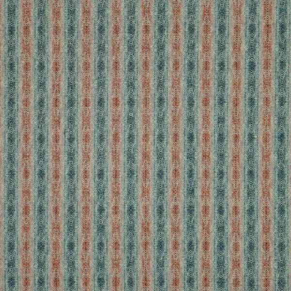 Netherfield Fabric - Aqua / Rust by Netherfield Fabric from Abraham Moon & Sons Heritage II collection - blue striped woolen
