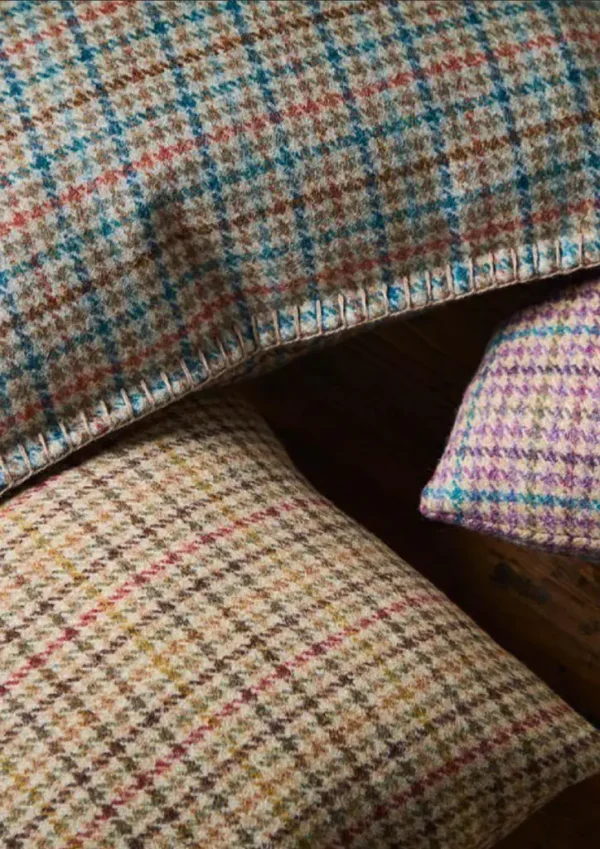 Aveyard Fabric - Aqua / Rust by Aveyard Fabric from Abraham Moon & Sons Heritage II collection - yellow checked woolen