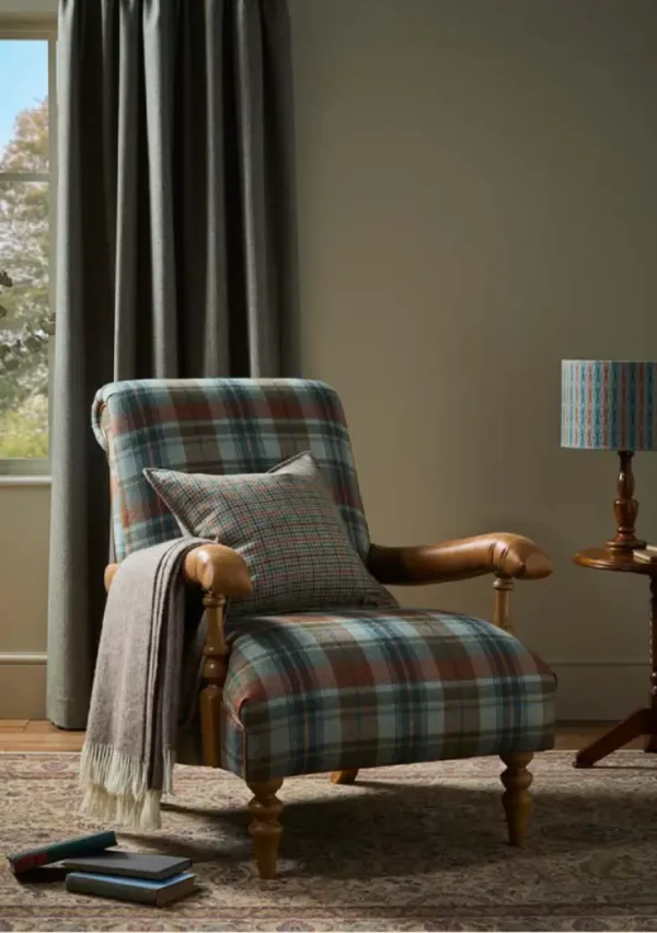 Walsh Fabric - Aqua / Rust by Walsh Fabric from Abraham Moon & Sons Heritage II collection - green checked woolen