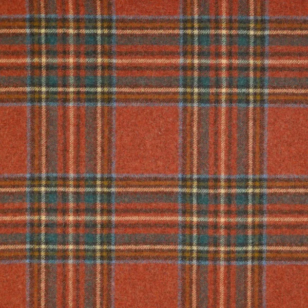 Antique Fabric - Royal Stewart by Antique Fabric from Abraham Moon & Sons Plaids & Tartans collection - orange checked woolen