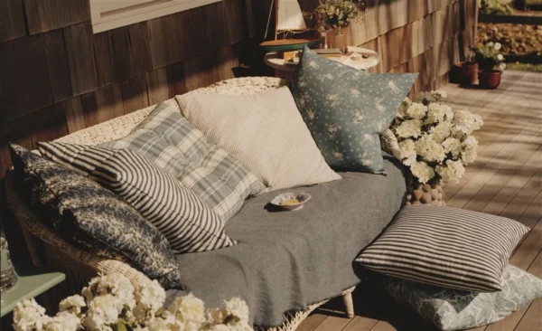 Pitch Pine Check Fabric - Chambray by Wyatt Check Fabric from Ralph Lauren Medow Lane collection - blue striped cotton