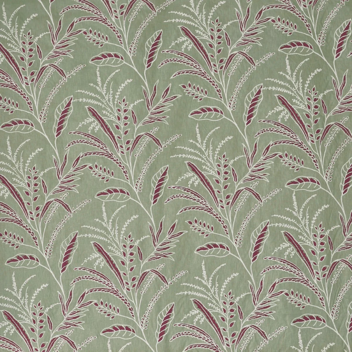 Bambous Fabric - Sangria by Bambous Fabric from Prestigious Textiles Mauritius collection - green botanical embroideried