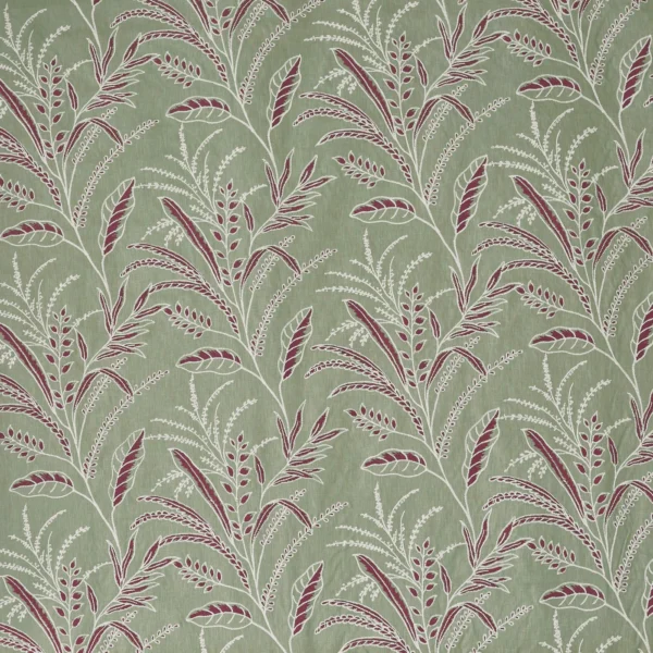 Bambous Fabric - Sangria by Bambous Fabric from Prestigious Textiles Mauritius collection - green botanical embroideried
