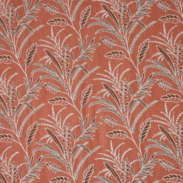 Bambous Fabric - Papaya by Bambous Fabric from Prestigious Textiles Mauritius collection - red botanical embroideried