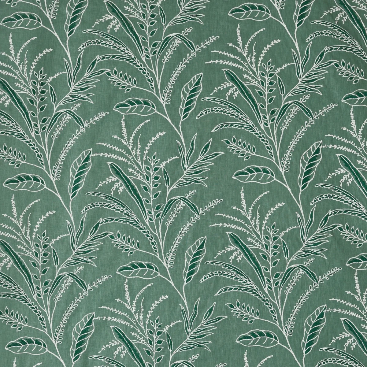 Bambous Fabric - Rainforest by Bambous Fabric from Prestigious Textiles Mauritius collection - green botanical embroideried