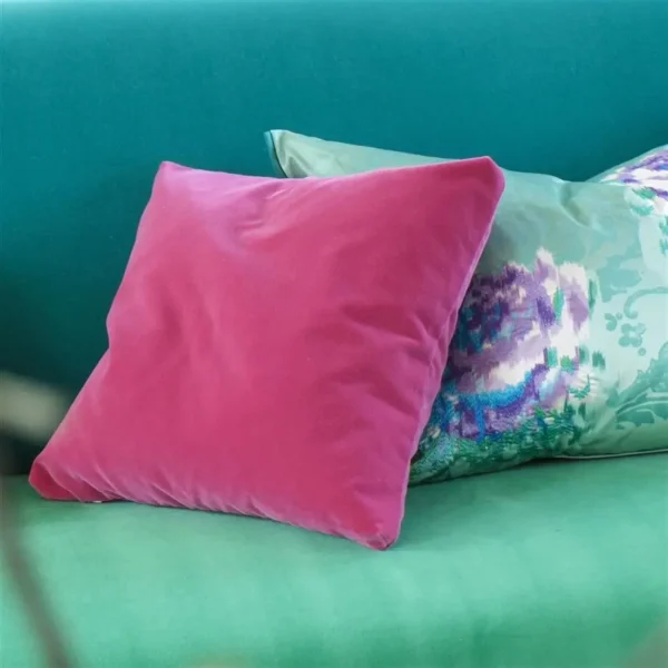 Cassia Fabric - Fuchsia by Cassia Fabric from Designers Guild Cassia collection - purple plain velvet-chenille