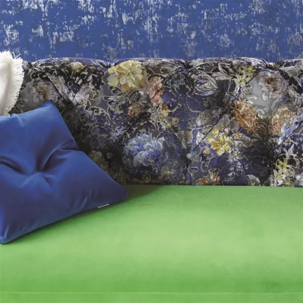 Cassia Fabric - Grass by Cassia Fabric from Designers Guild Cassia collection - blue plain velvet-chenille