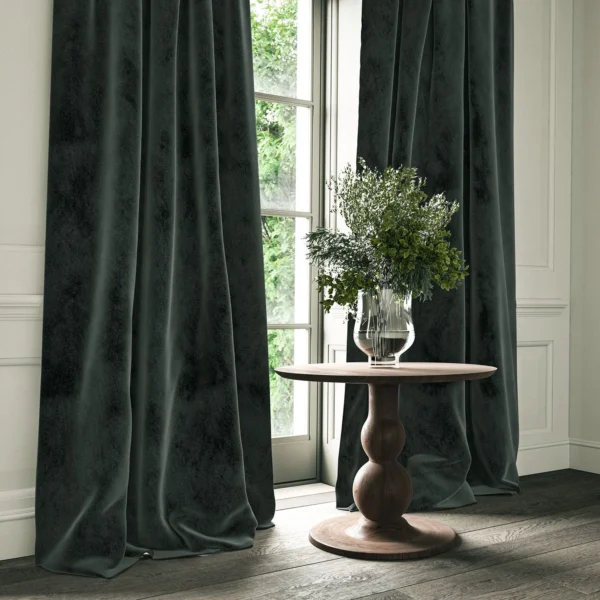 Omega Fabric - Coal by Omega Fabric from Linwood Fabrics Omega IV collection - black-grey plain velvet-chenille