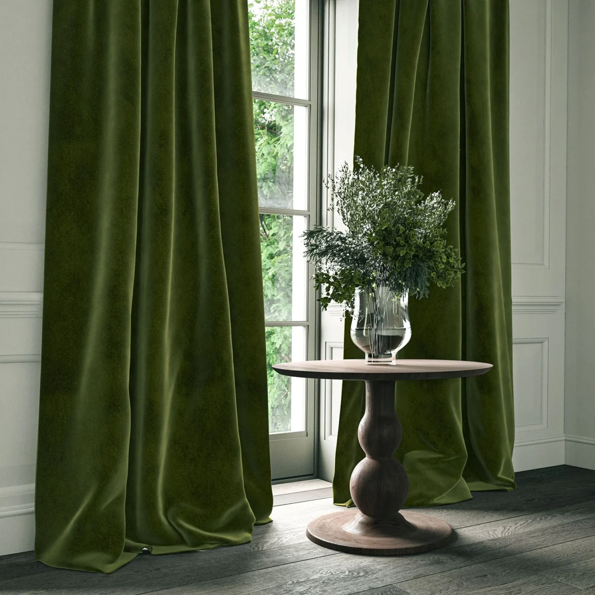 Omega Fabric from Linwood Fabrics Omega IV collection - green plain velvet-chenille