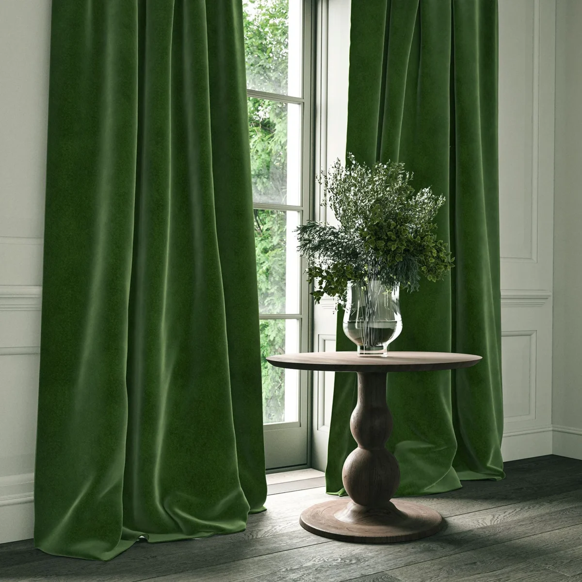Omega Fabric - Fern by Omega Fabric from Linwood Fabrics Omega IV collection - green plain velvet-chenille