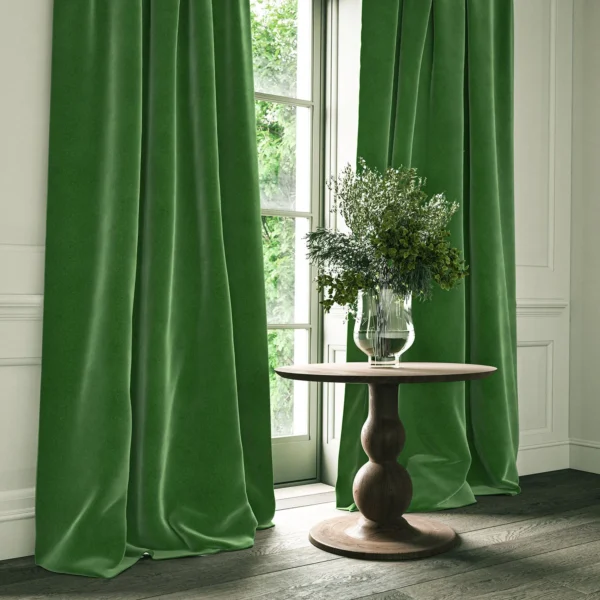 Omega Fabric - Glade by Omega Fabric from Linwood Fabrics Omega IV collection - green plain velvet-chenille
