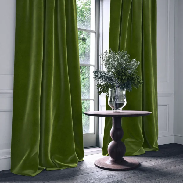 Omega Fabric - Pickle by Omega Fabric from Linwood Fabrics Omega IV collection - green plain velvet-chenille