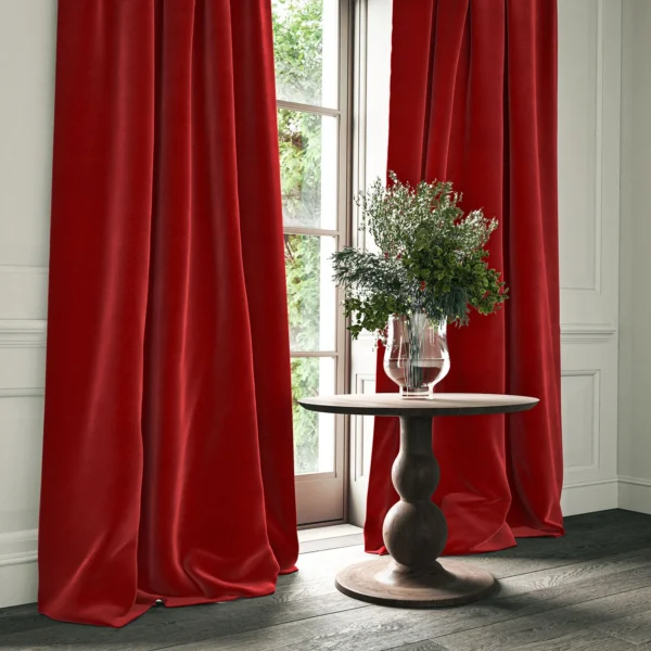Omega Fabric - Cherry Red by Omega Fabric from Linwood Fabrics Omega IV collection - red plain velvet-chenille