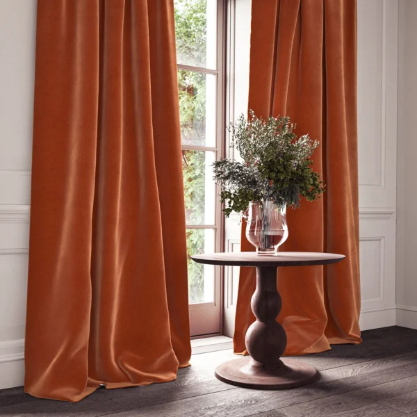 Omega Fabric - Terracotta by Omega Fabric from Linwood Fabrics Omega IV collection - orange plain velvet-chenille