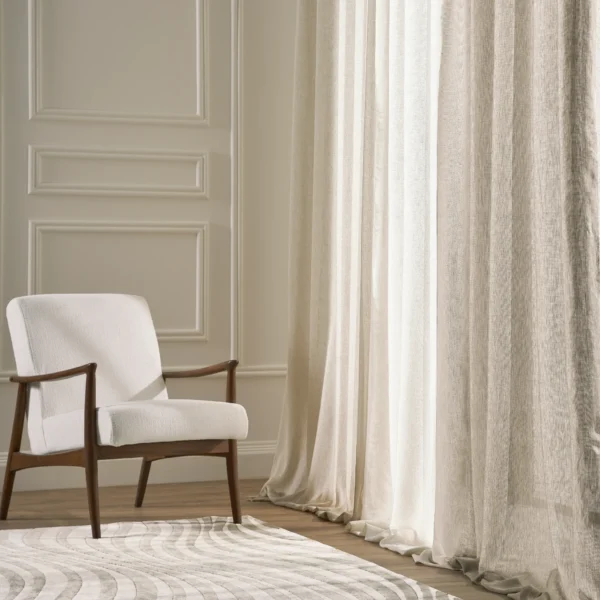 Johnson Fabric - Linen by Wilkinson Fabric from Prestigious Textiles Collective Sheers collection - black-grey plain voile-sheer