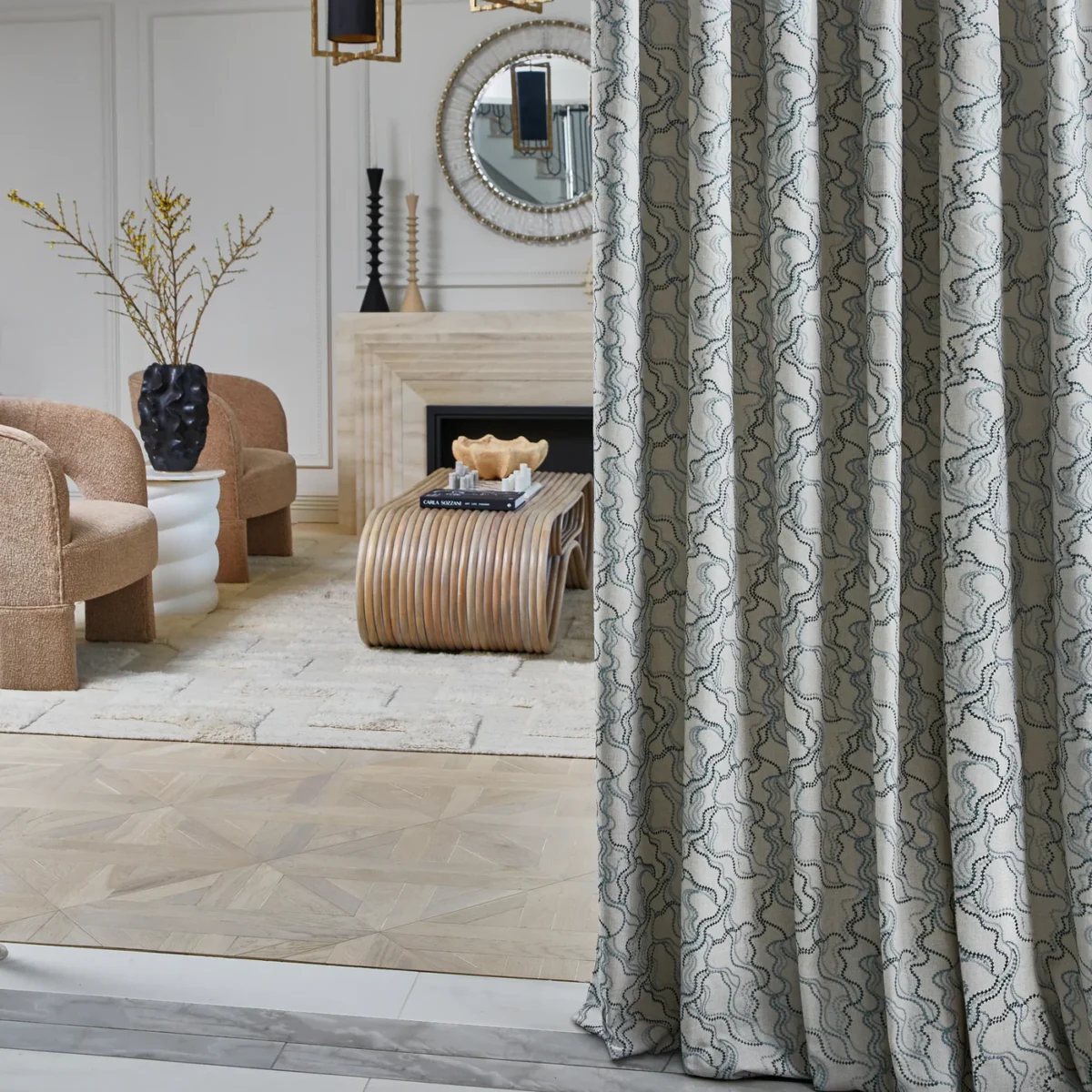 Elodie Fabric from Prestigious Textiles Skylight collection - blue contemporary embroideried
