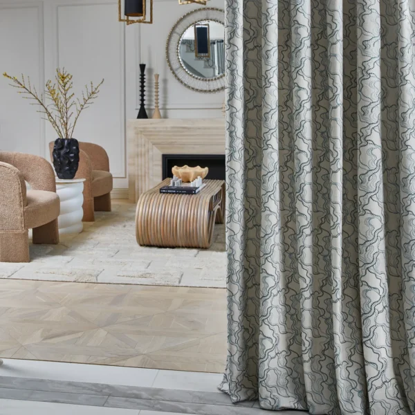 Elodie Fabric - Rockpool by Elodie Fabric from Prestigious Textiles Skylight collection - blue contemporary embroideried