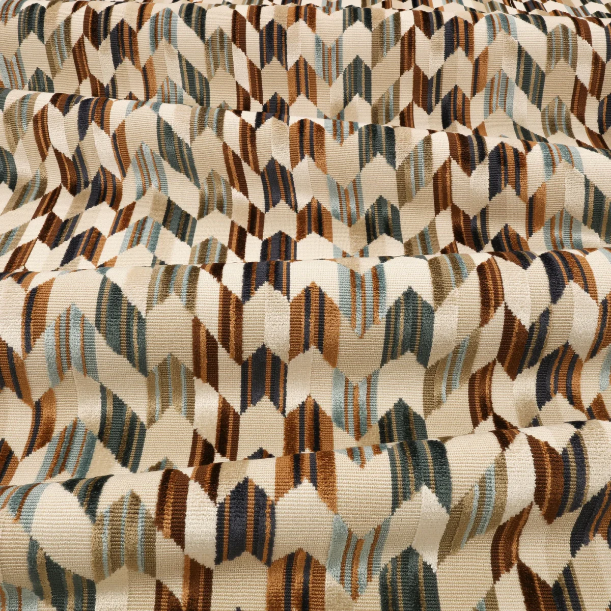 Tabora Fabric from Romo Zephi collection - brown striped velvet-chenille