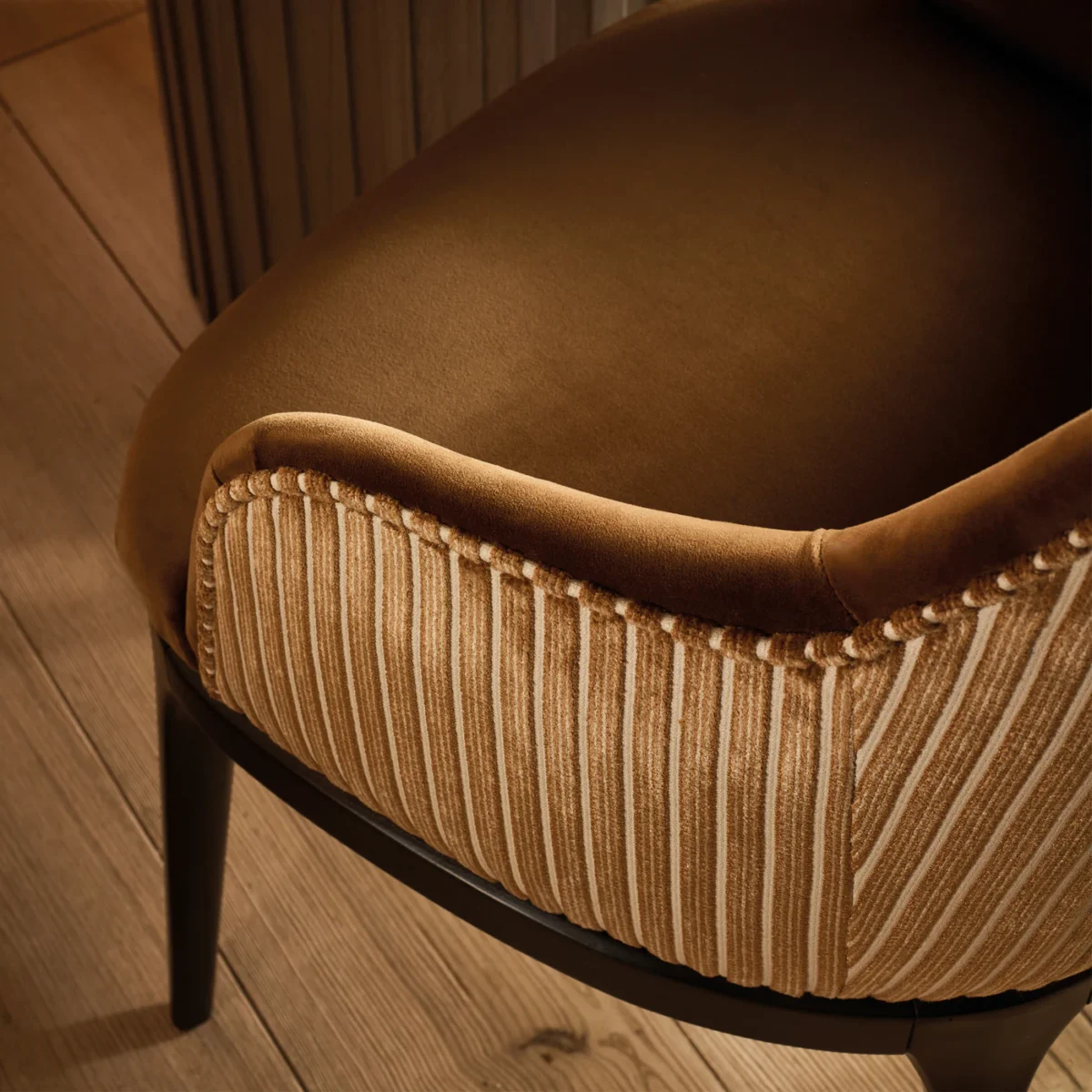 Stria Fabric - Copper by Stria Fabric from Romo Zephi collection - neutral striped velvet-chenille