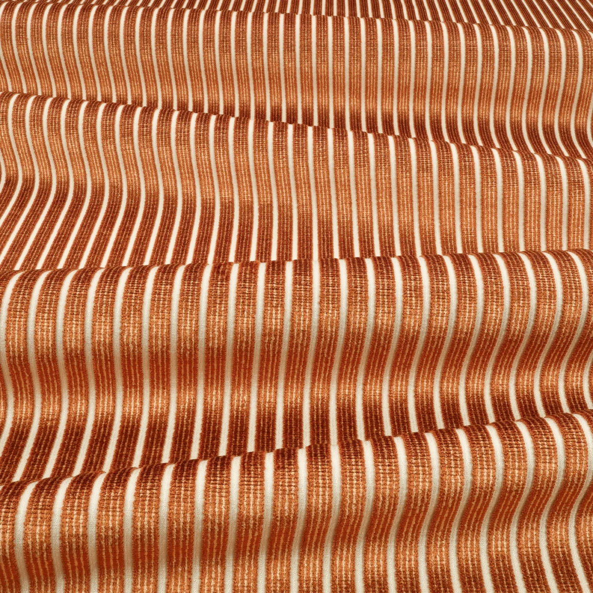 Stria Fabric - Burnt Sienna by Stria Fabric from Romo Zephi collection - orange striped velvet-chenille