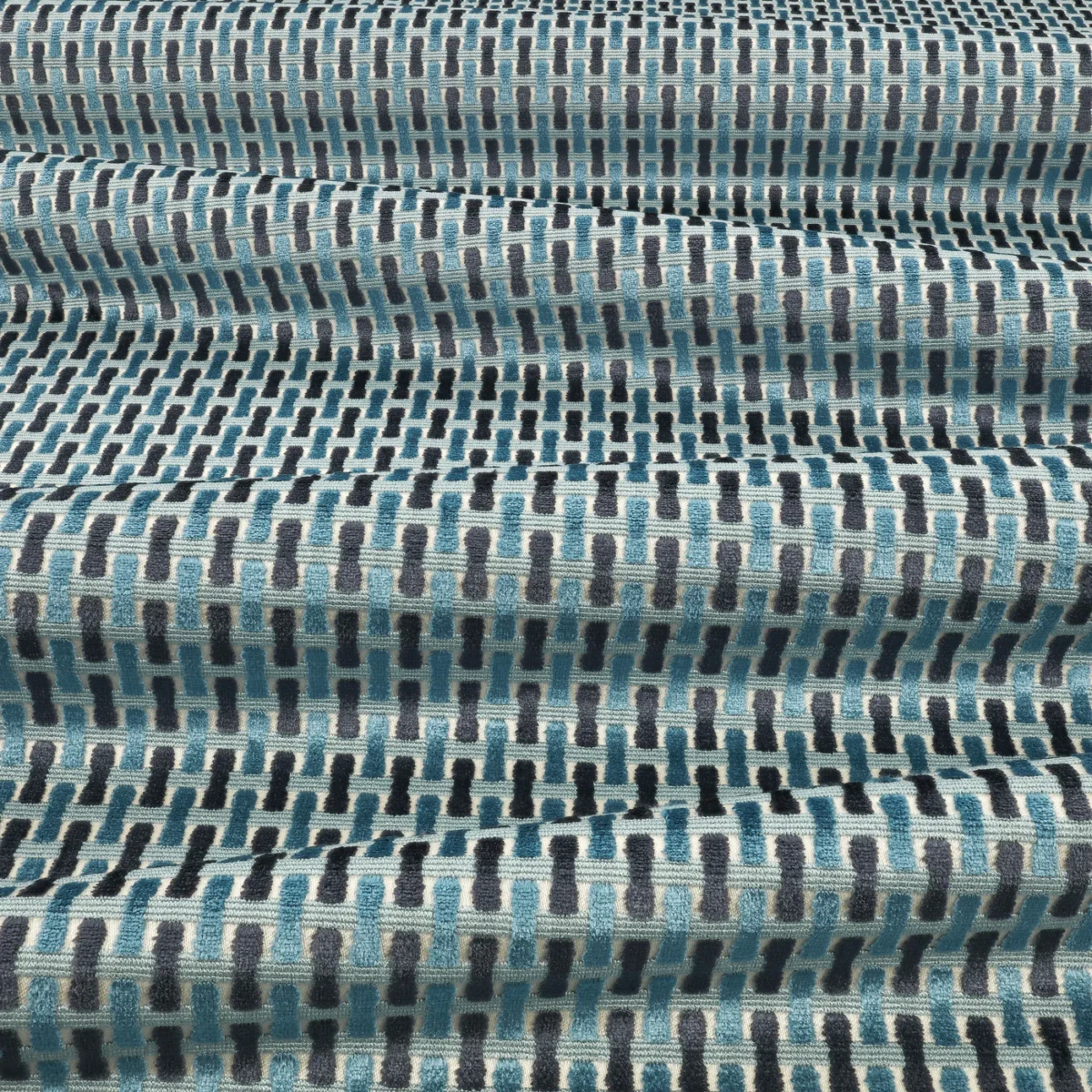 Atiba Fabric - Delft by Atiba Fabric from Romo Zephi collection - blue striped velvet-chenille