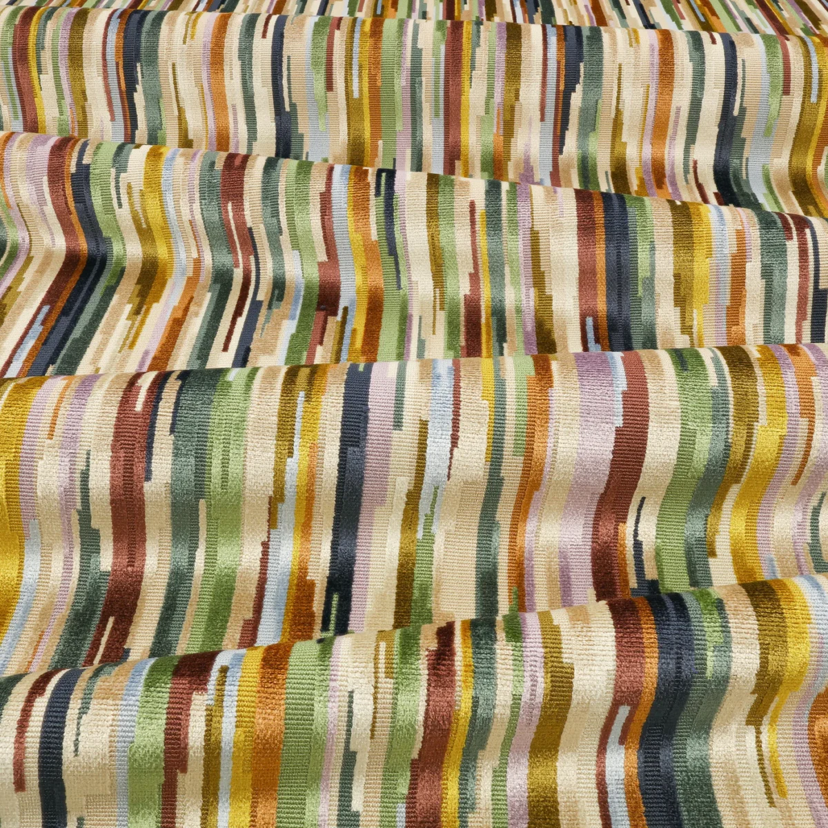 Benito Fabric - Fig by Benito Fabric from Romo Zephi collection - multicolour striped velvet-chenille