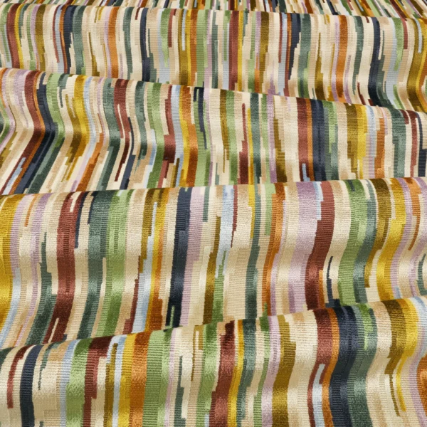 Benito Fabric - Fig by Benito Fabric from Romo Zephi collection - multicolour striped velvet-chenille