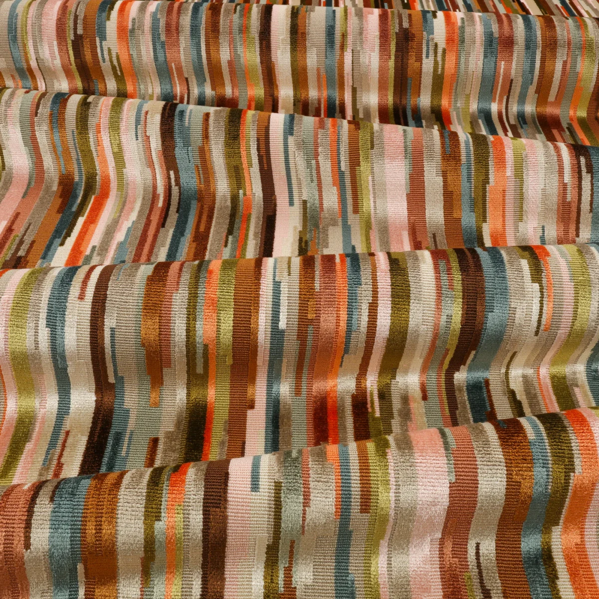 Benito Fabric from Romo Zephi collection - orange striped velvet-chenille