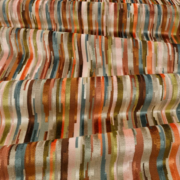 Benito Fabric - Mandarin by Benito Fabric from Romo Zephi collection - orange striped velvet-chenille