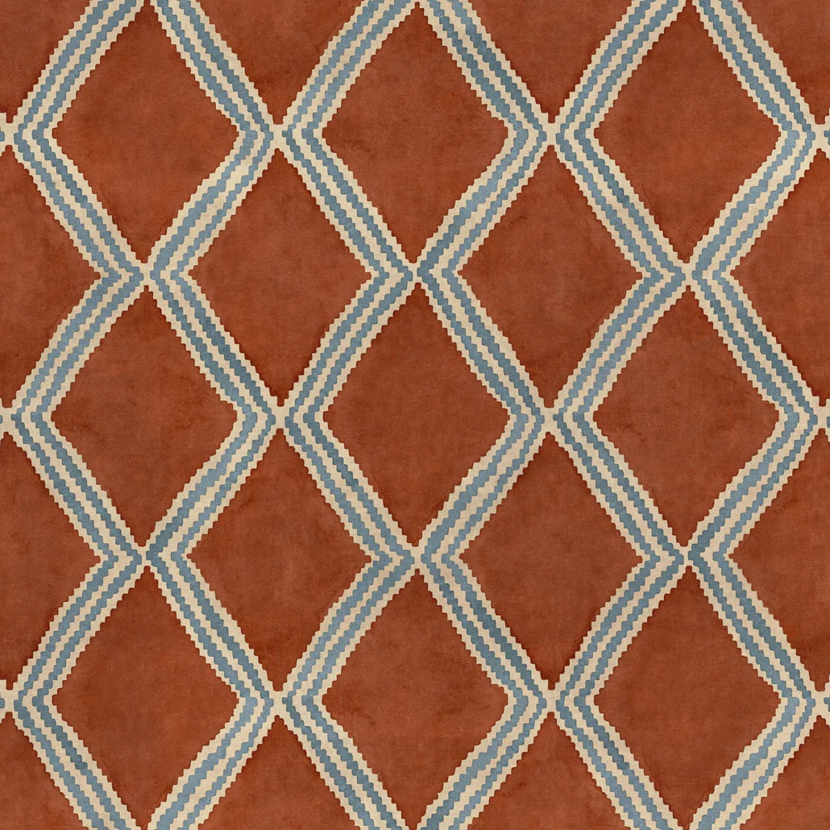 Inca Fabric - Brick by Inca Fabric from Linwood Fabrics Inca collection - red geometric velvet-chenille