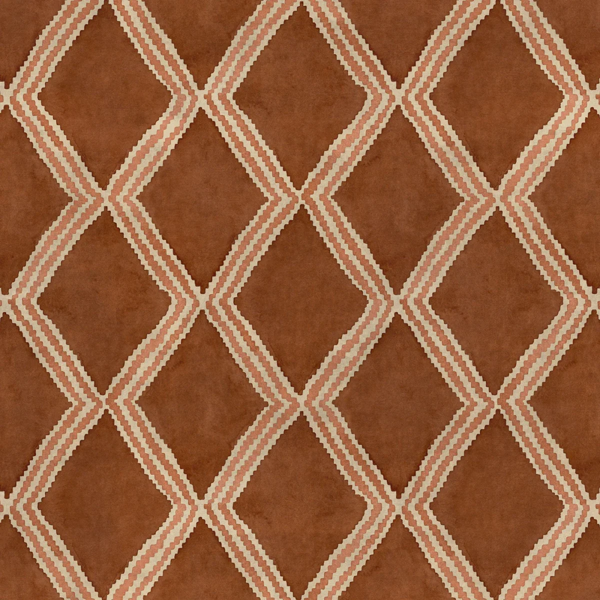 Inca Fabric - Gingerbread by Inca Fabric from Linwood Fabrics Inca collection - orange geometric velvet-chenille