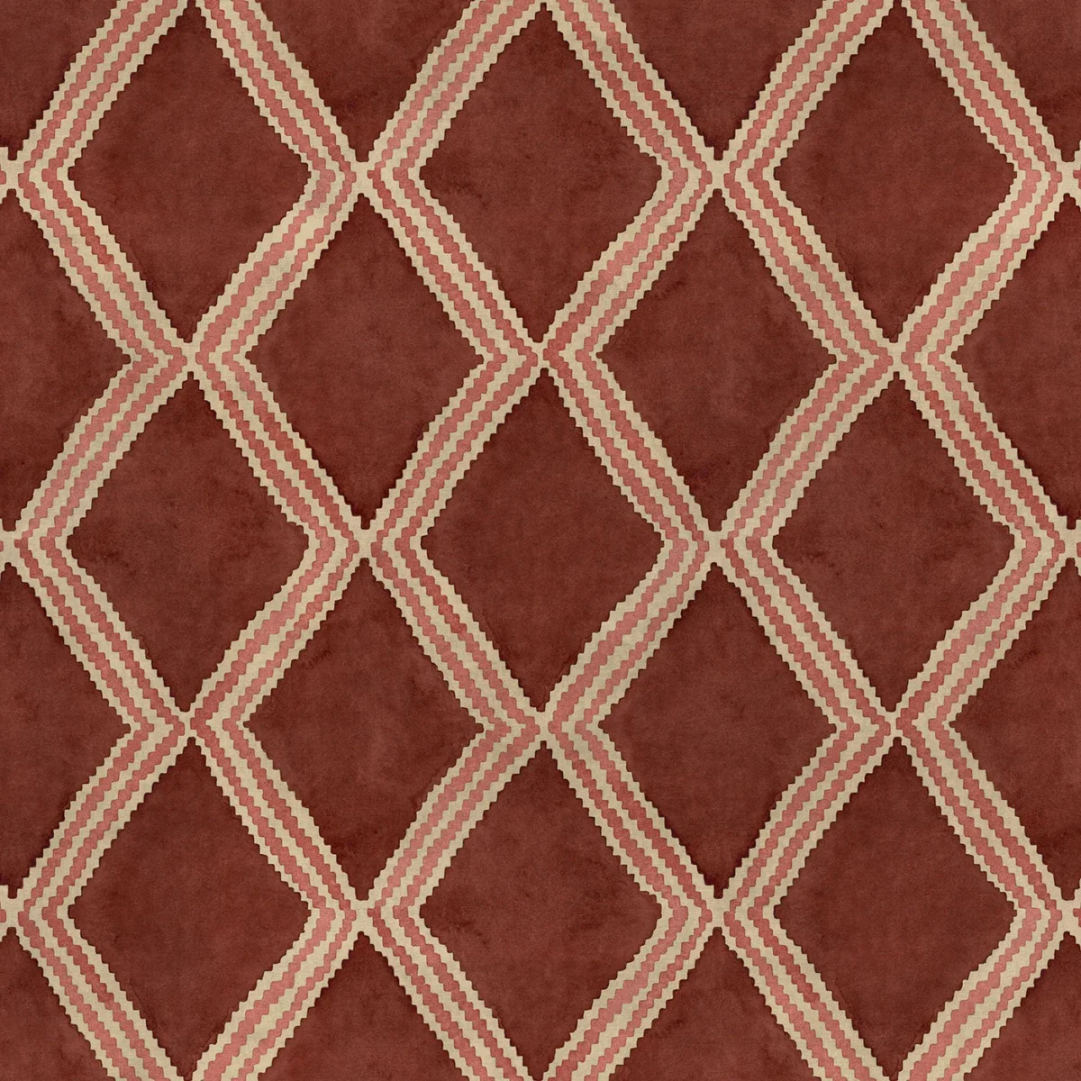 Inca Fabric - Blush Red by Inca Fabric from Linwood Fabrics Inca collection - red geometric velvet-chenille