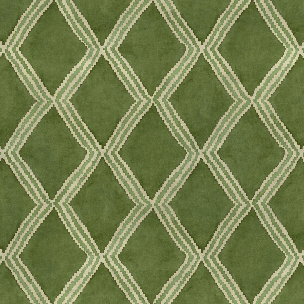 Inca Fabric from Linwood Fabrics Inca collection - green geometric velvet-chenille